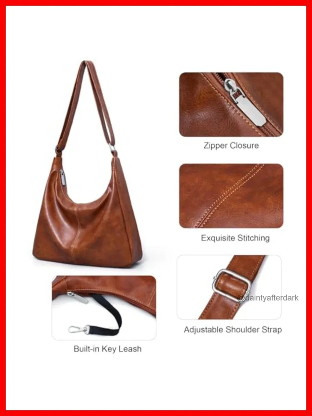 Vegan Leather Hobo Bag Women Slouchy Shoulder Tote Crossbody Adjustable Strap 5